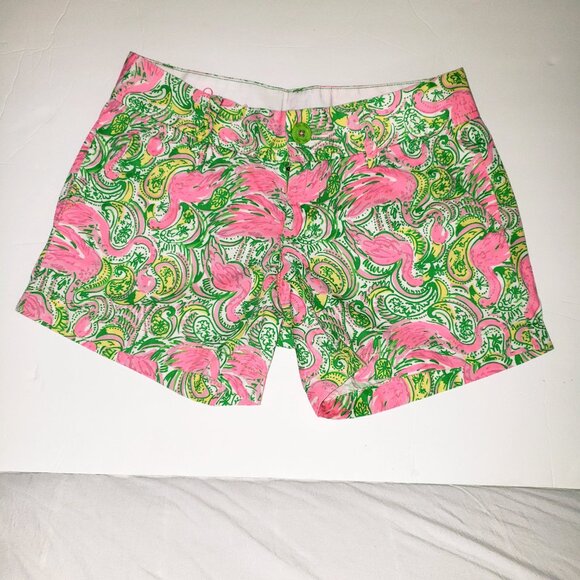 Lilly Pulitzer Callahan Shorts Size 00 Pink Green Flamingos Hot Wings Resort - Picture 12 of 12